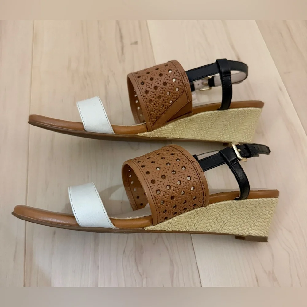 Cole Haan Annabelle Grand 360 Tan, Black & White Wedge Sandals Shoe; Size 7 1/2B - Picture 5 of 13